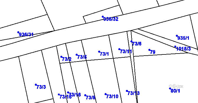 Parcela st. 73/1 v KÚ Hřivčice, Katastrální mapa