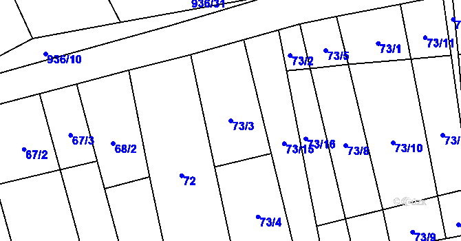 Parcela st. 73/3 v KÚ Hřivčice, Katastrální mapa