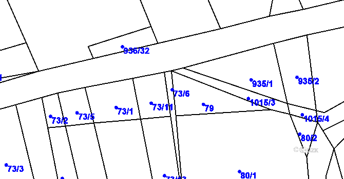 Parcela st. 73/6 v KÚ Hřivčice, Katastrální mapa