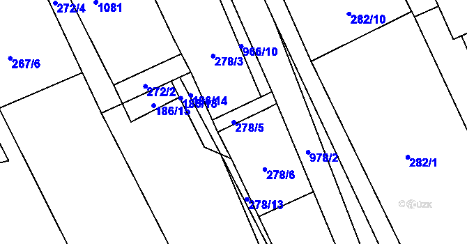 Parcela st. 278/5 v KÚ Hřivčice, Katastrální mapa