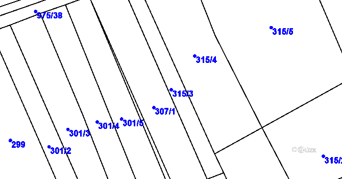Parcela st. 315/3 v KÚ Hřivčice, Katastrální mapa