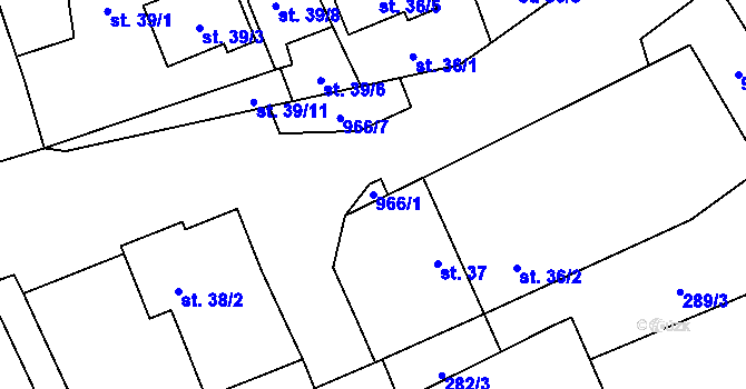 Parcela st. 966/1 v KÚ Hřivčice, Katastrální mapa