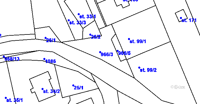 Parcela st. 966/3 v KÚ Hřivčice, Katastrální mapa