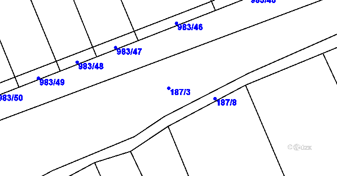 Parcela st. 187/3 v KÚ Hřivčice, Katastrální mapa