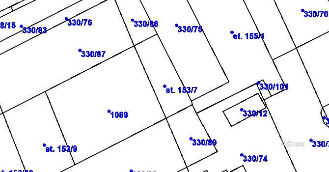 Parcela st. 153/7 v KÚ Hřivčice, Katastrální mapa