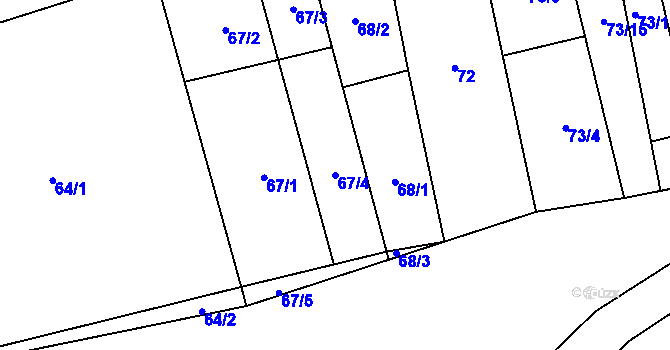 Parcela st. 67/4 v KÚ Hřivčice, Katastrální mapa