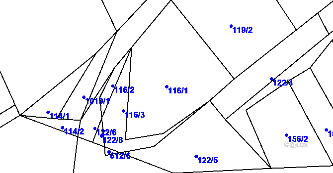 Parcela st. 116/1 v KÚ Hřivčice, Katastrální mapa