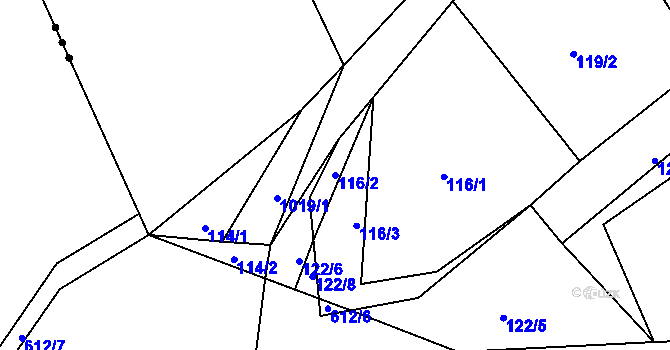 Parcela st. 116/2 v KÚ Hřivčice, Katastrální mapa