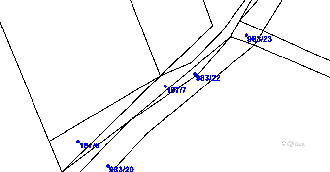 Parcela st. 187/7 v KÚ Hřivčice, Katastrální mapa