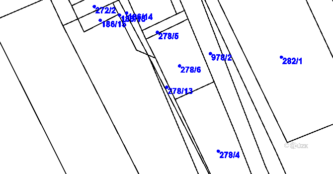 Parcela st. 278/13 v KÚ Hřivčice, Katastrální mapa