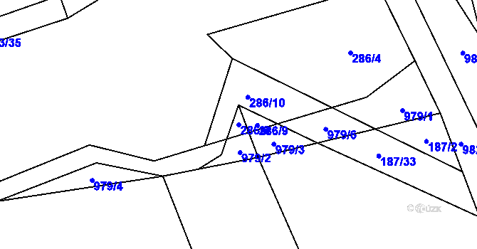 Parcela st. 286/8 v KÚ Hřivčice, Katastrální mapa