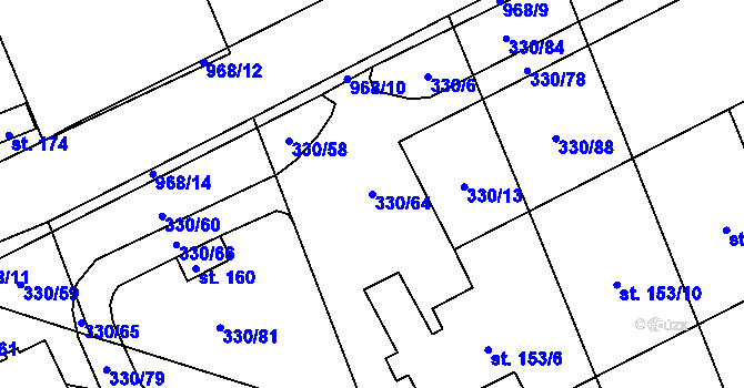 Parcela st. 330/64 v KÚ Hřivčice, Katastrální mapa
