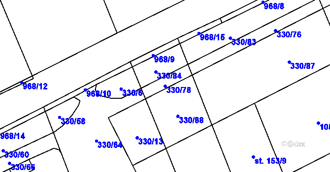 Parcela st. 330/78 v KÚ Hřivčice, Katastrální mapa