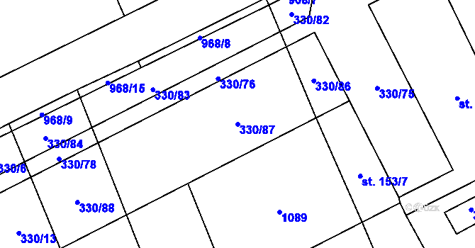 Parcela st. 330/87 v KÚ Hřivčice, Katastrální mapa