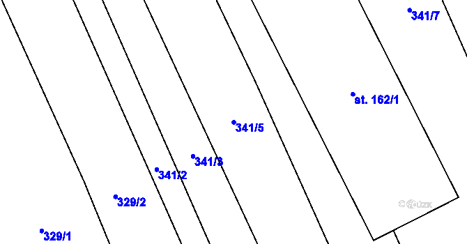 Parcela st. 341/5 v KÚ Hřivčice, Katastrální mapa