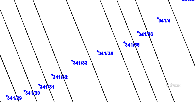 Parcela st. 341/34 v KÚ Hřivčice, Katastrální mapa