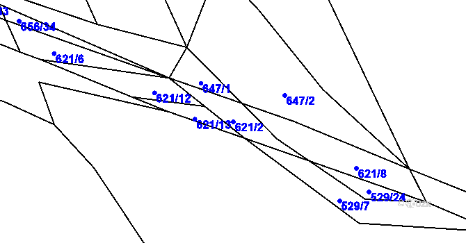 Parcela st. 621/2 v KÚ Hřivčice, Katastrální mapa