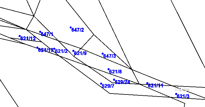 Parcela st. 647/3 v KÚ Hřivčice, Katastrální mapa