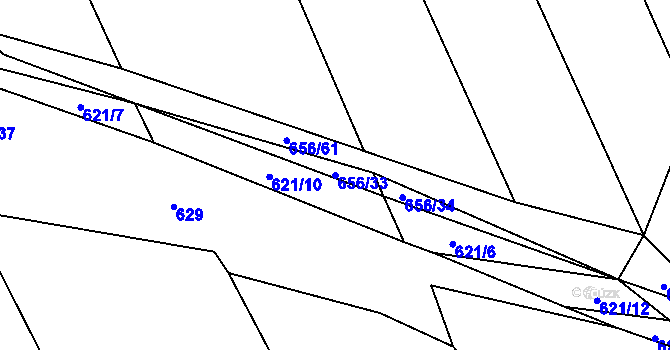 Parcela st. 656/33 v KÚ Hřivčice, Katastrální mapa
