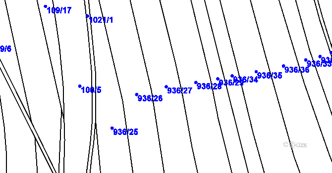 Parcela st. 936/27 v KÚ Hřivčice, Katastrální mapa