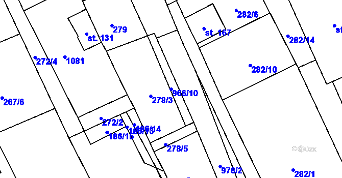 Parcela st. 966/10 v KÚ Hřivčice, Katastrální mapa