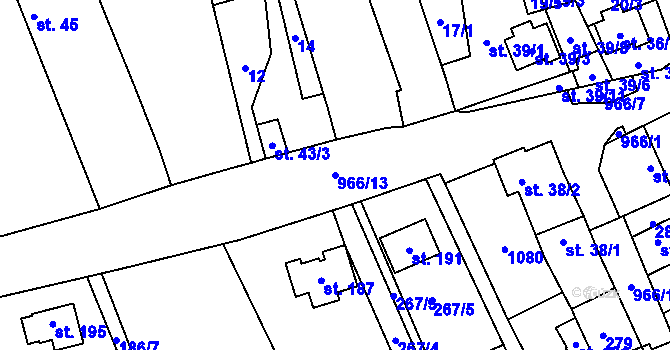 Parcela st. 966/13 v KÚ Hřivčice, Katastrální mapa