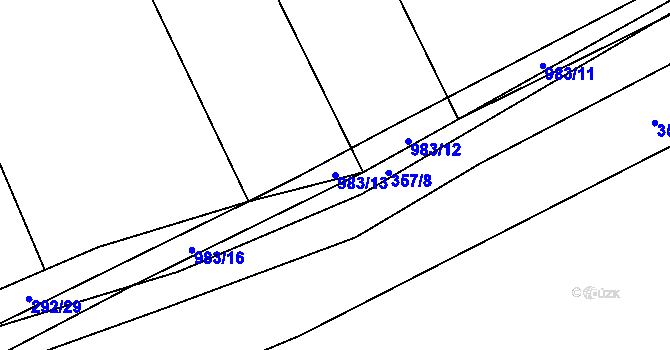 Parcela st. 983/13 v KÚ Hřivčice, Katastrální mapa