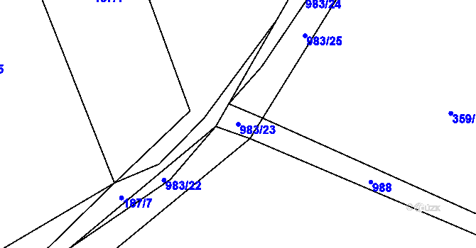 Parcela st. 983/23 v KÚ Hřivčice, Katastrální mapa