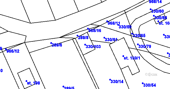 Parcela st. 330/103 v KÚ Hřivčice, Katastrální mapa