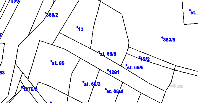 Parcela st. 66/5 v KÚ Hřivice, Katastrální mapa