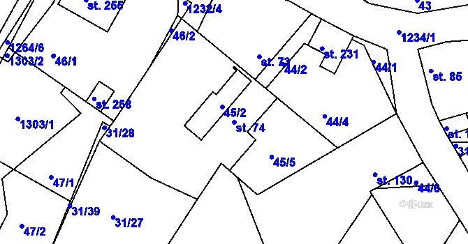 Parcela st. 74 v KÚ Hřivice, Katastrální mapa