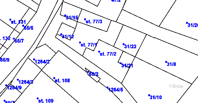 Parcela st. 77/2 v KÚ Hřivice, Katastrální mapa