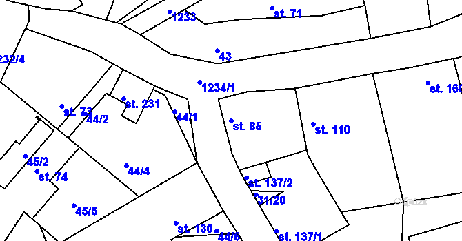 Parcela st. 85 v KÚ Hřivice, Katastrální mapa