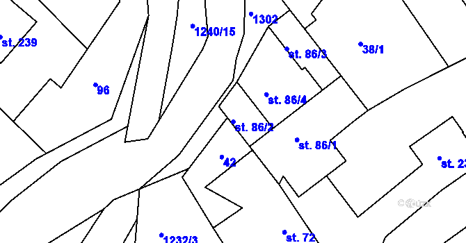 Parcela st. 86/2 v KÚ Hřivice, Katastrální mapa