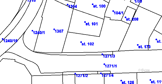 Parcela st. 102 v KÚ Hřivice, Katastrální mapa