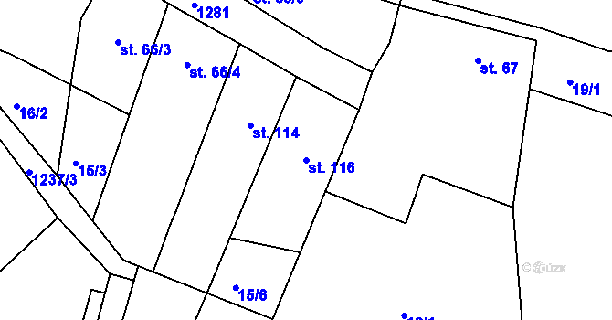 Parcela st. 116 v KÚ Hřivice, Katastrální mapa