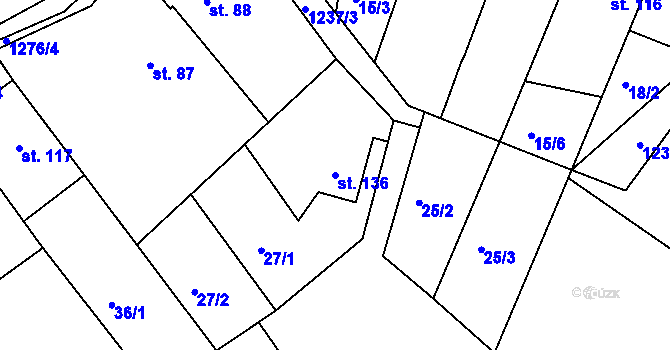 Parcela st. 136 v KÚ Hřivice, Katastrální mapa