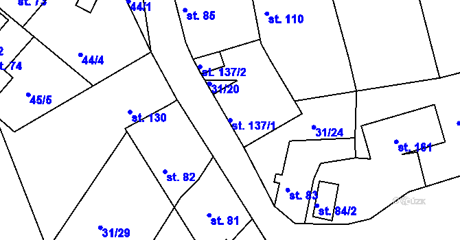 Parcela st. 137/1 v KÚ Hřivice, Katastrální mapa