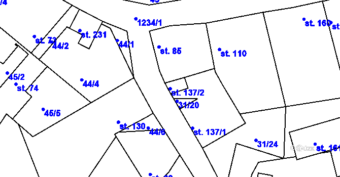 Parcela st. 137/2 v KÚ Hřivice, Katastrální mapa