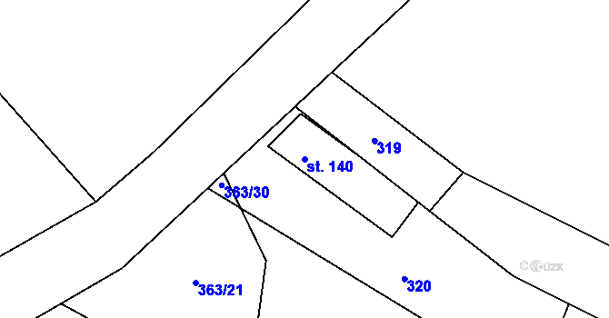 Parcela st. 140 v KÚ Hřivice, Katastrální mapa