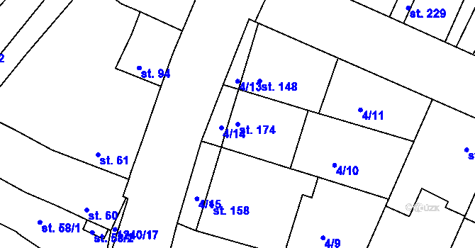 Parcela st. 174 v KÚ Hřivice, Katastrální mapa