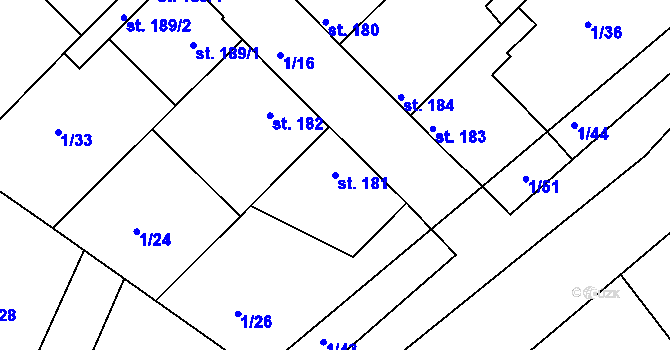 Parcela st. 181 v KÚ Hřivice, Katastrální mapa