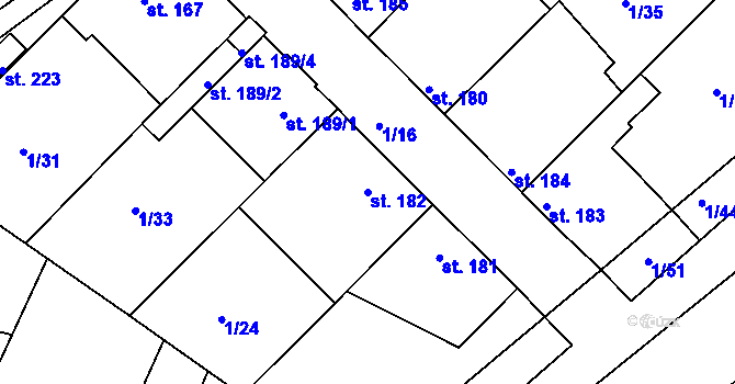 Parcela st. 182 v KÚ Hřivice, Katastrální mapa