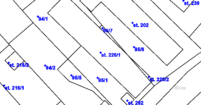 Parcela st. 220/1 v KÚ Hřivice, Katastrální mapa