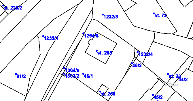 Parcela st. 255 v KÚ Hřivice, Katastrální mapa