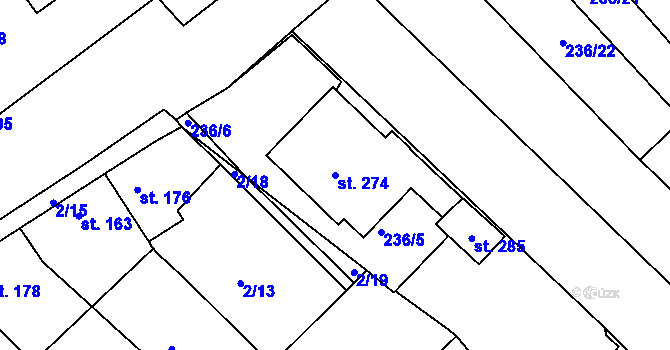 Parcela st. 274 v KÚ Hřivice, Katastrální mapa