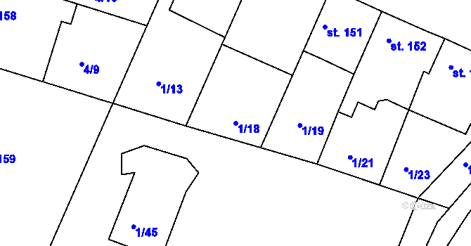 Parcela st. 1/18 v KÚ Hřivice, Katastrální mapa