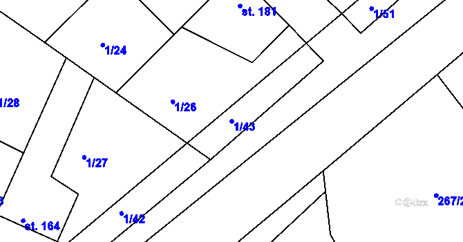 Parcela st. 1/43 v KÚ Hřivice, Katastrální mapa