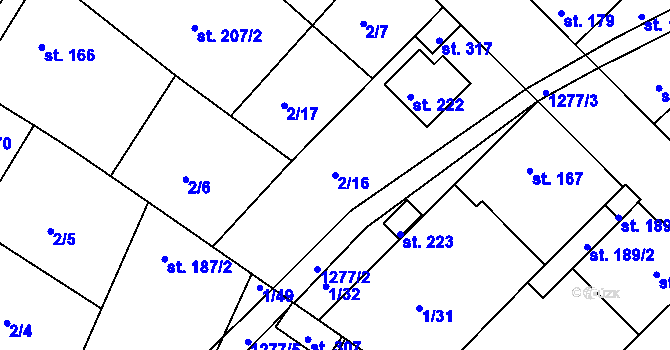 Parcela st. 2/16 v KÚ Hřivice, Katastrální mapa