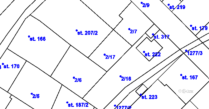Parcela st. 2/17 v KÚ Hřivice, Katastrální mapa